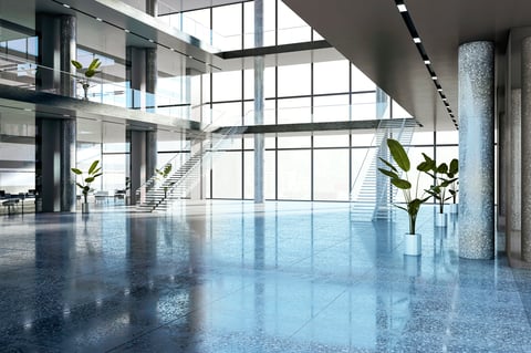 Hotel floor care Nashville — commercial floor care for hotels with polished hard surface floors and floor and surface asset care in a bright hotel lobby