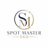 Spot Master 360 logo featuring overlapping S and M letters in navy and gold within a circular arrow design